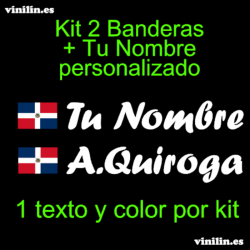 Kit 2 Pegatinas Vinilo Bandera República  Dominicana Y Texto Personalizado