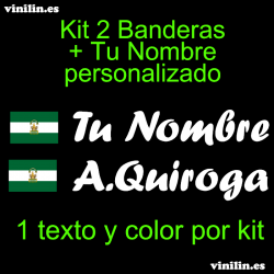 Kit 2 Pegatinas Vinilo Bandera Andalucia y Texto Personalizado