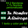 2 PEGATINAS VINILO  BANDERA ANDALUCIA Y TEXTO PERSONALIZADO