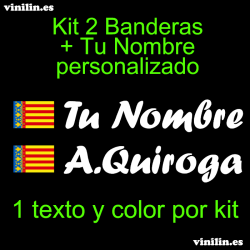 Kit 2 Pegatinas Vinilo Bandera Valencia Y Texto Personalizado