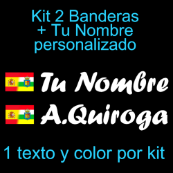 Kit 2 Pegatinas Vinilo  Bandera España/La Rioja Y Texto Personalizado