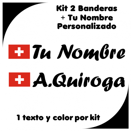 Kit 2 Pegatinas Vinilo Bandera Suiza Y Texto Personalizado